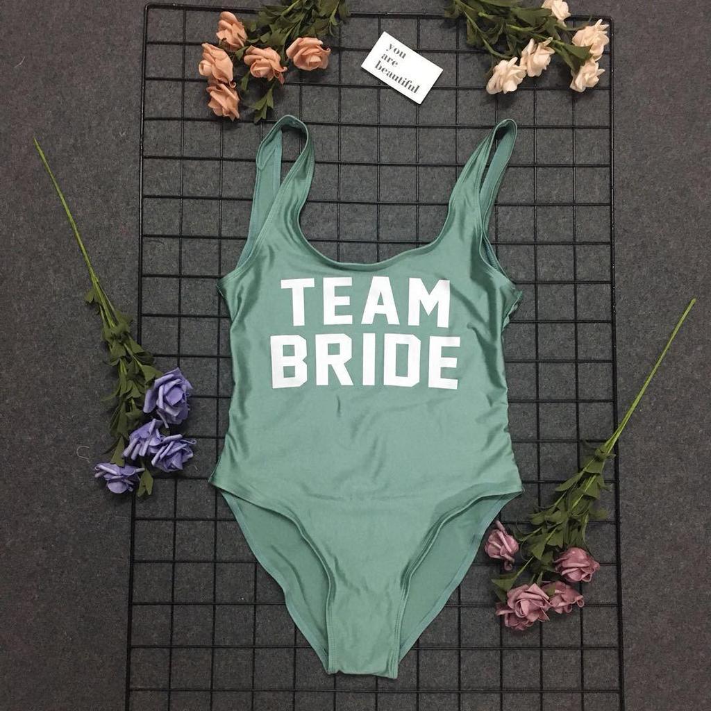 Gold Letter 'Team Bride' Backless One-Piece Swimsuit