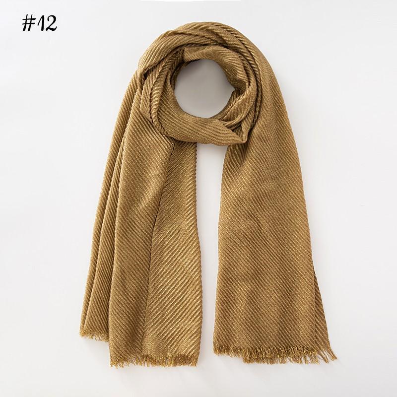 Fashion Wrinkle Plain Soft Shawl Funcy Shimmer Shiny Hijab Scarf Gold Silver Threads Headscarf Bangladeshi Cotton Shawl
