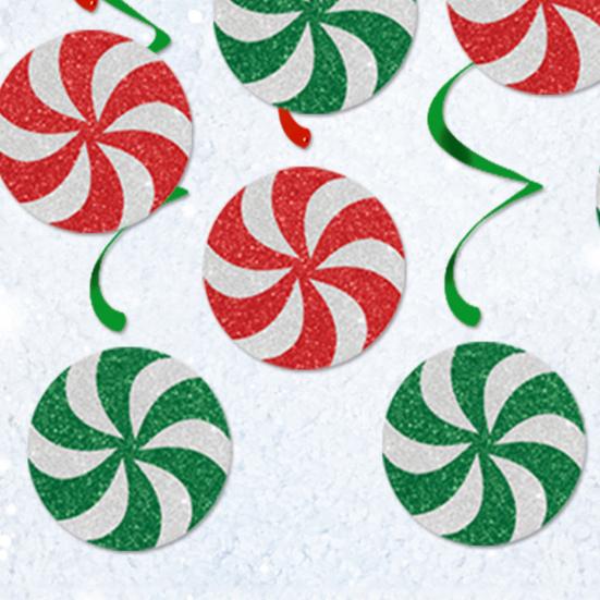 Christmas Candy Hanging Swirls Glitter Green Red White Candies Garland Banners Christmas Party Ceiling Streamer for Baby Shower Birthday Wedding Decor