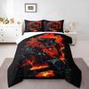 3 Piece Bedding Set with Duvet Cover and 2 Pillowcases - Fire Viking Red Beard Breaking Wall Print - Flaming Hammer Decor
