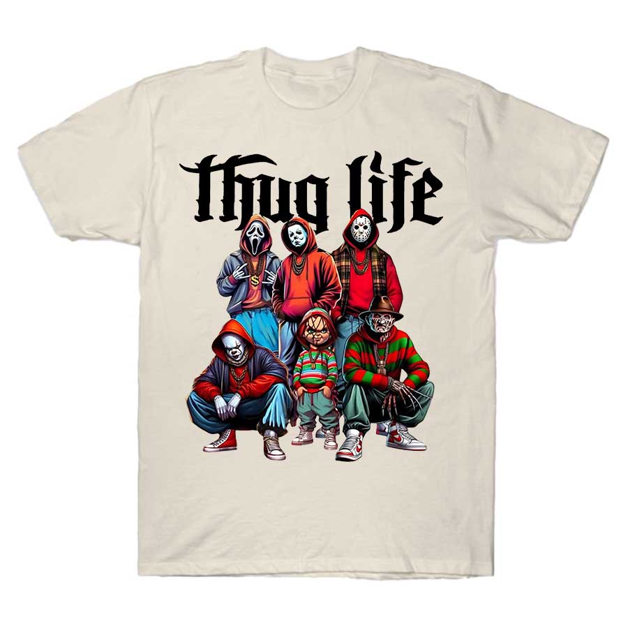 Thug Life T Shirts Horror Characters Killer Squad Urban Horror Movie T-shirt For Men Women 100% Cotton Short Sleeve Tops J2
