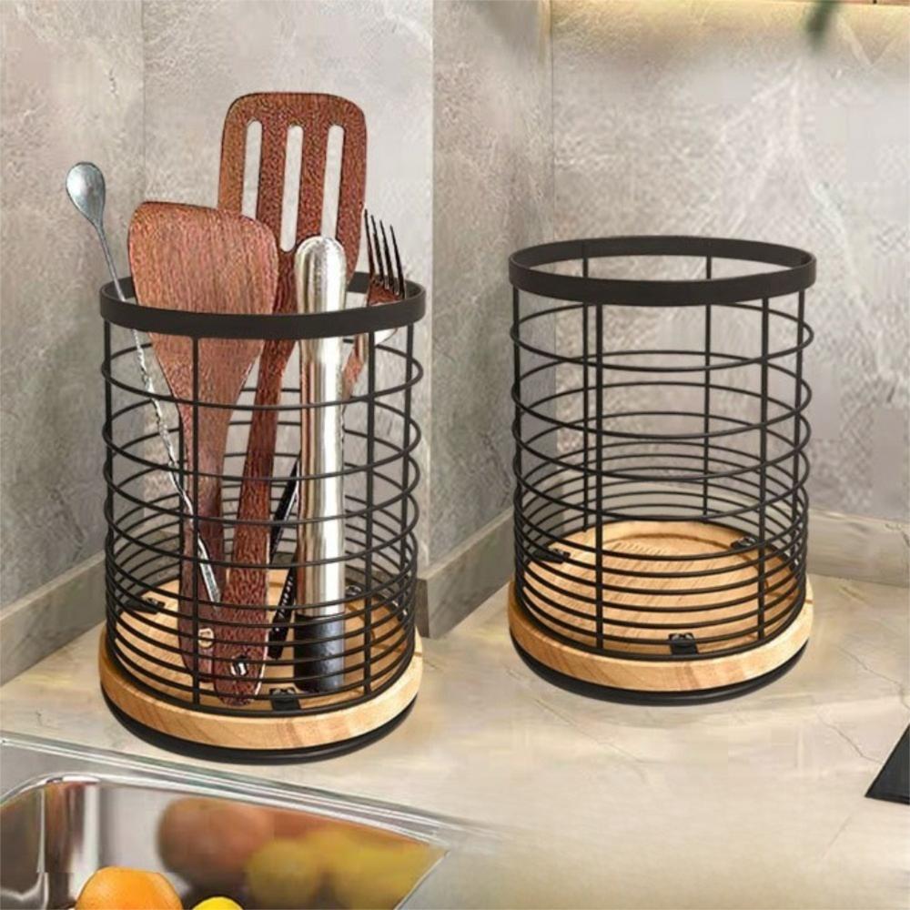 Wooden Base Kitchen Storage Bucket Drainage Hole Cooking Utensil Rack  Kitchen Storage