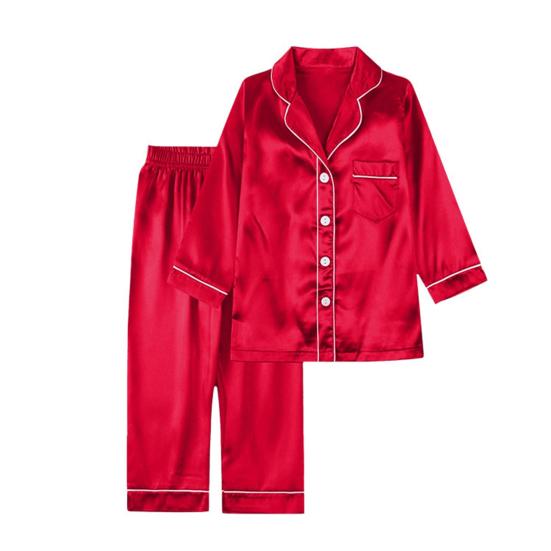 2Pcs/Set Christmas Pajamas Set Family Matching Xmas Pajamas Set Solid Color Smooth Fabric Festive Family Sleepwear