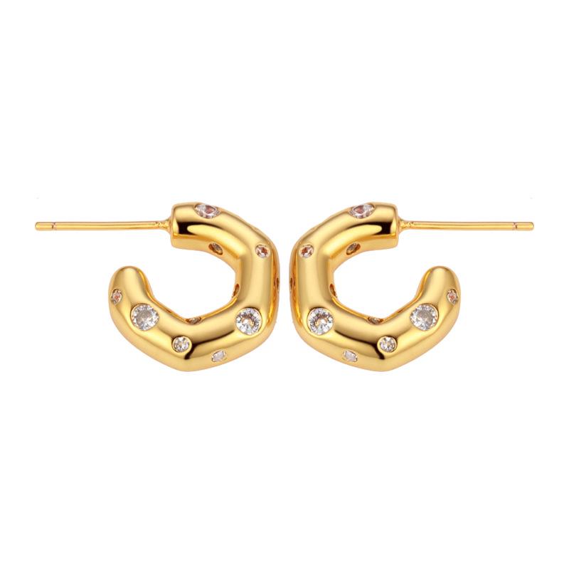 Elegant Gold-plated Zircon C-shaped Earrings - Non-fading, Stylish Ear Ornaments for Women