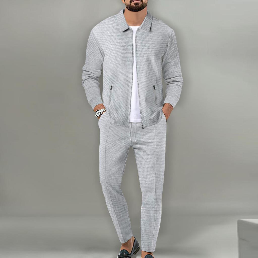 2024 Herren Herbst Slim Waffeljacke mit Reißverschlusstasche & Revers