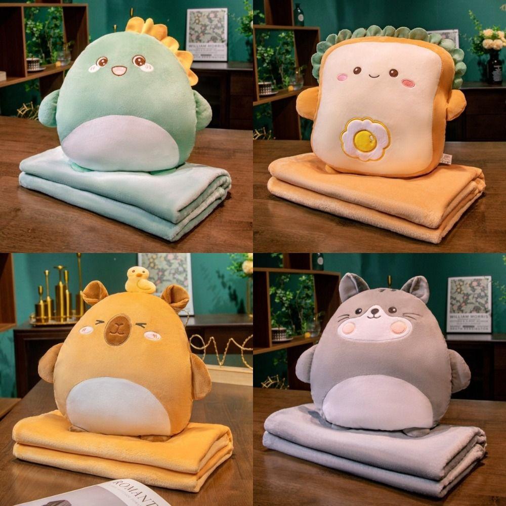 Cute Cartoon Capybara Pillow with Blanket 3 In 1 Nap Pillow with Hand Warmer Leg Cover Warm Blanket Student Dormitory