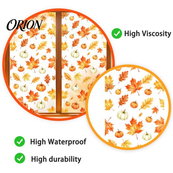 Creative Autumn Scene Stickers Watercolor Fall Static Window Clings, Maple Leaf & Pumpkin Removable Stickers, Easy Apply Decals Decal for Thanksgiving