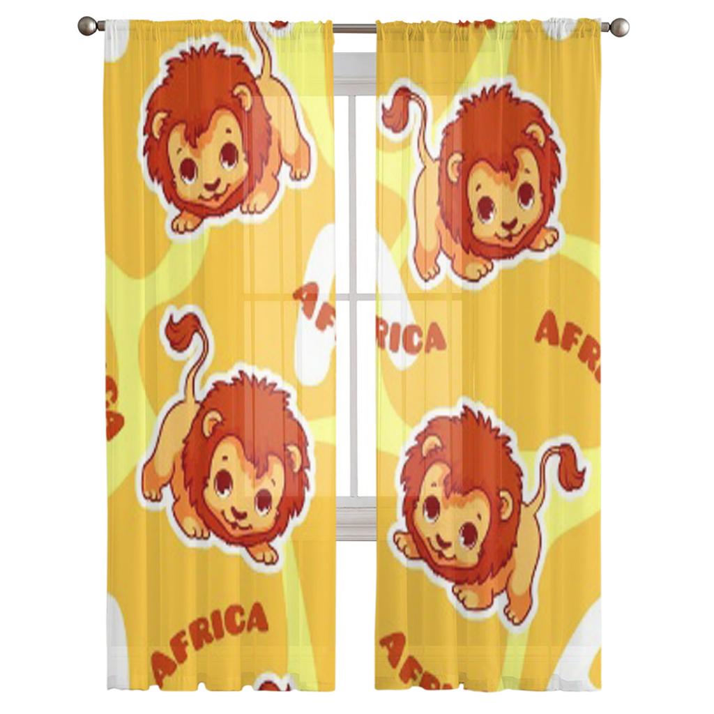 Löwe Niedliche Cartoon Tüll Sheer Fenster Vorhänge Für Wohnzimmer Das Schlafzimmer Moderne Chiffon Voile Organza Vorhänge Dekor Vorhänge