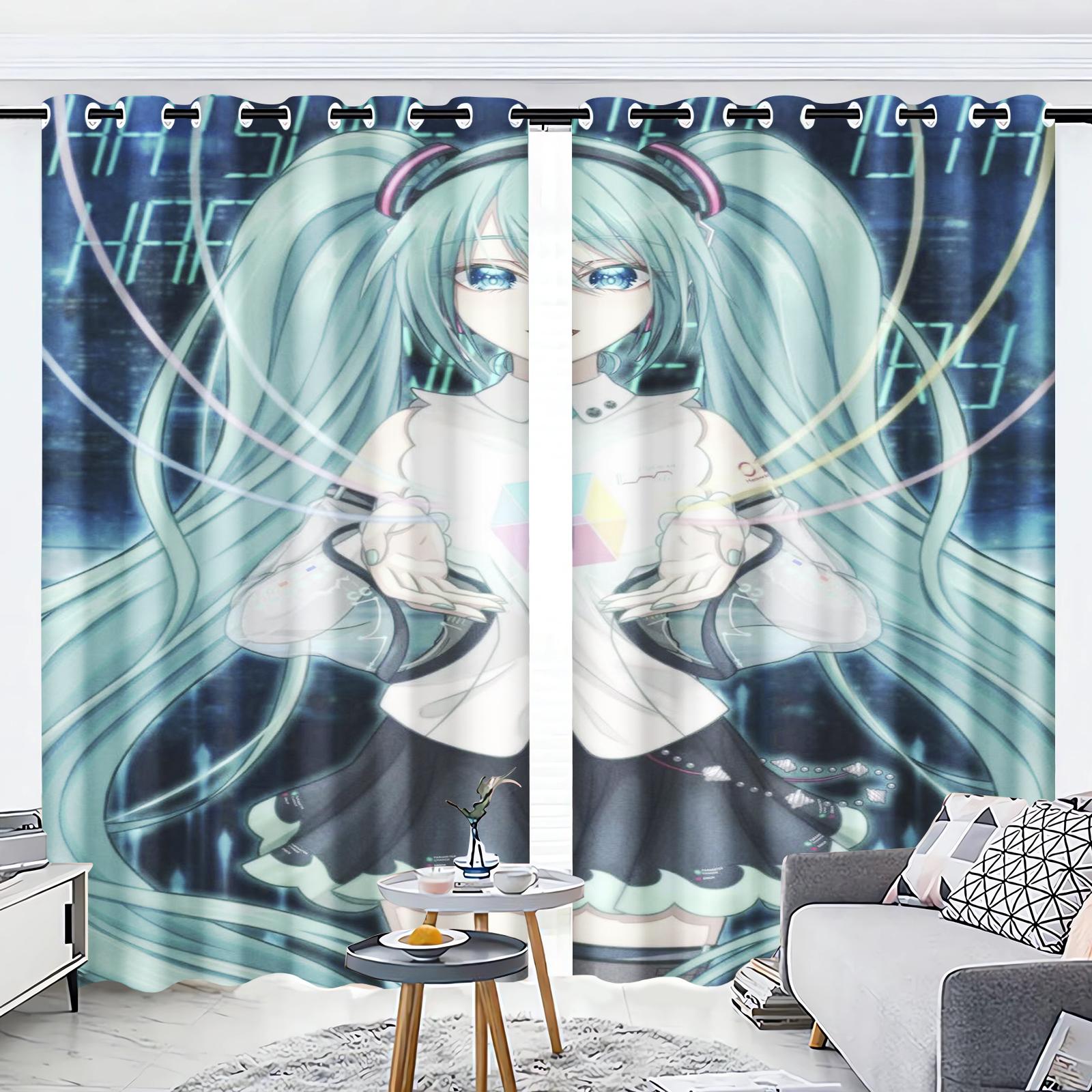 

Anime Girl Curtain Digital Print Cartoon Window Animation Bedroom Fashion Style Cute Home Decoration Polyester Blackout For Master Made Of W100*H130(CM)-Grommet top&2PCS