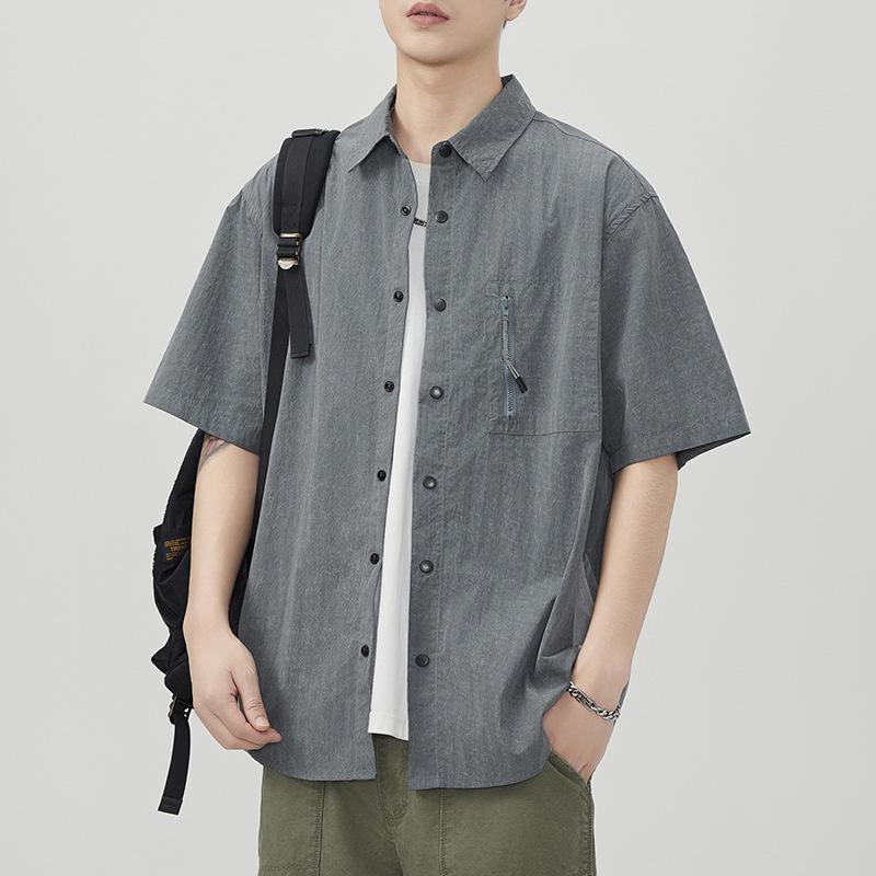 

Новая японская ретро летняя рубашка с лацканами и короткими рукавами на молнии, свободная и повседневная 4XL серый