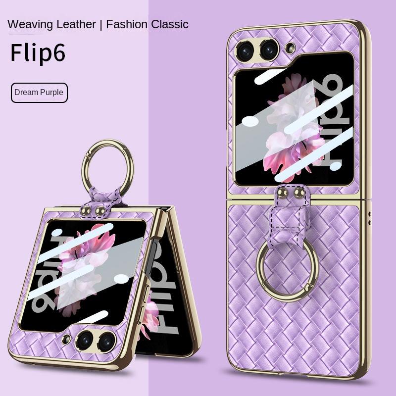 Elektroplate Skall Film Vevd Ring Telefondeksel for Samsung Galaxy Z Flip 6 5 4 Flip6 Flip5 Flip4 Flip3 5G Fallforebyggende Deksel