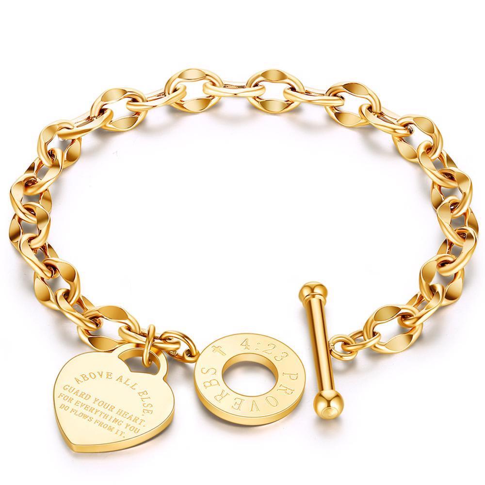 Bracciale a cuore in acciaio al titanio stile INS: Fibbia OT, Design di Lusso per Signore