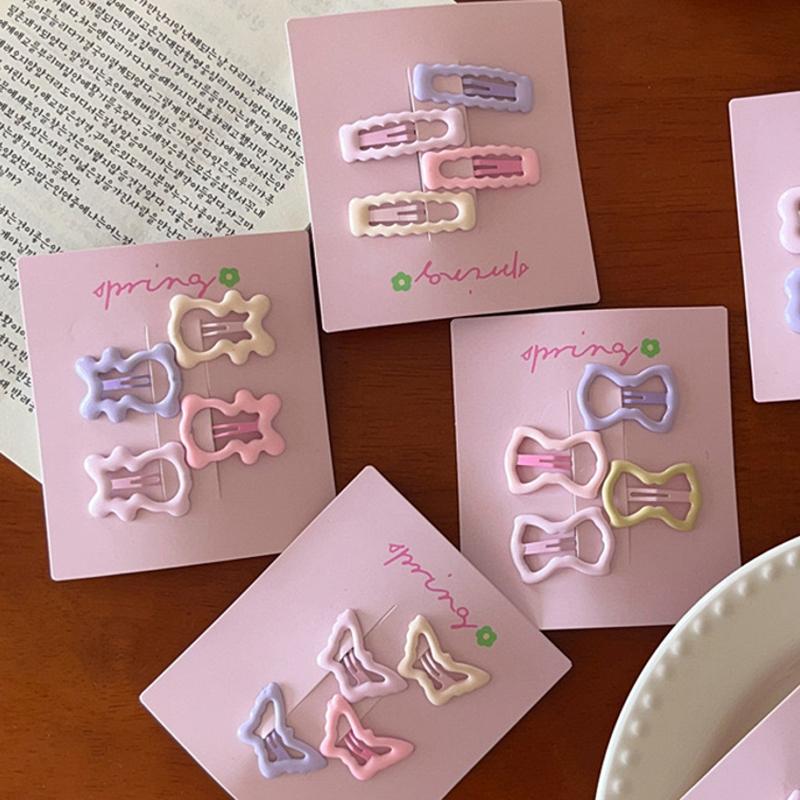 4Pcs/Set Pink Simple Heart Star Hair Clips For Girls Cute Hairpin Barrettes Fashion Accessories Gift