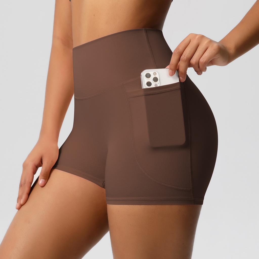 Brushed Solid-Colour High-Waisted Slim-Fit Stretch Yoga Shorts for Women – Perfect for Running, Fitness and Workouts