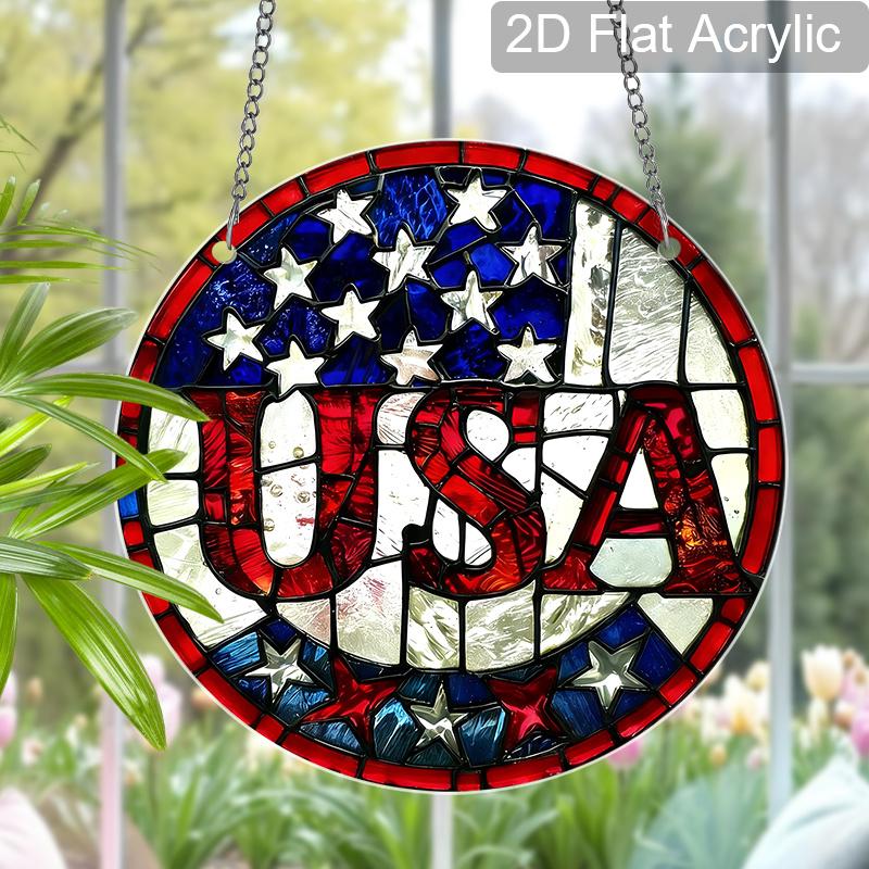 Acrylic USA Suncatcher Stained Glass Effect Window Hanging Ornament Patriotic Decor for Home