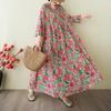 Dimanaf 2025 Summer Women Plus Size Basic Dress Hooded Pleated Casual Long Loose Vintage Floral Dress Maxi