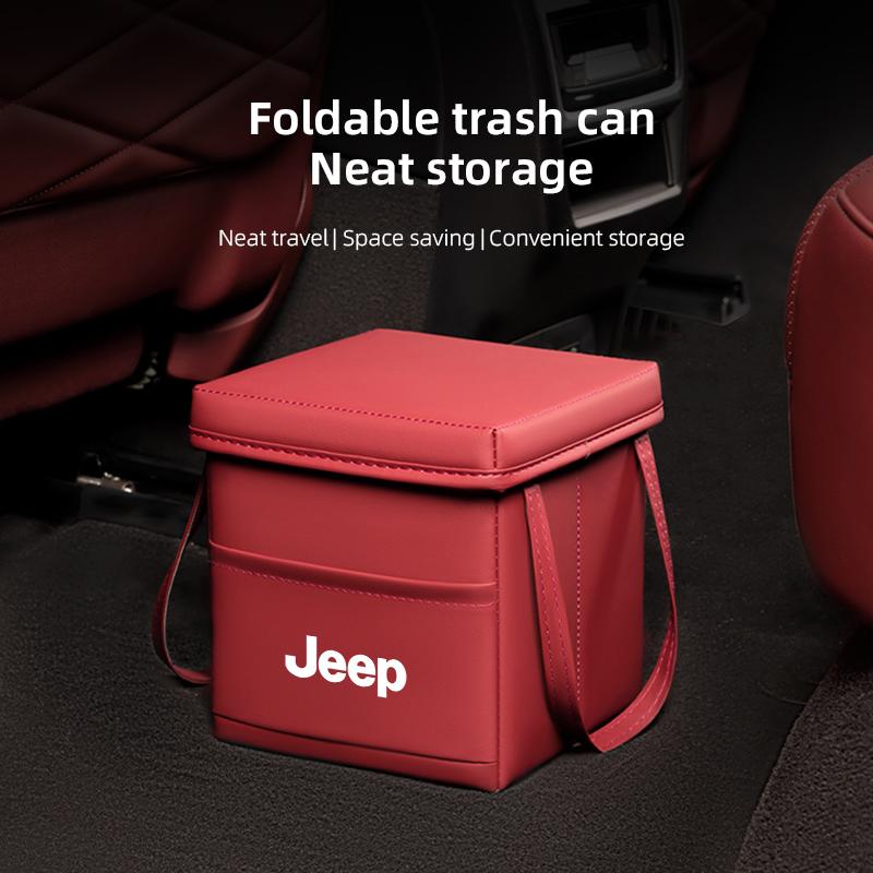 Faltbare Leder-Aufbewahrungsbox Mülleimer Zubehör für Jeep Grand Cherokee Wrangler JK Gladiator Compass Renegade Wagoneer