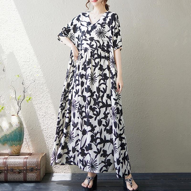 

Новые женские платья с коротким рукавом больших размеров в винтажном стиле с цветочным принтом, повседневные свободные длинные летние платья чёрный