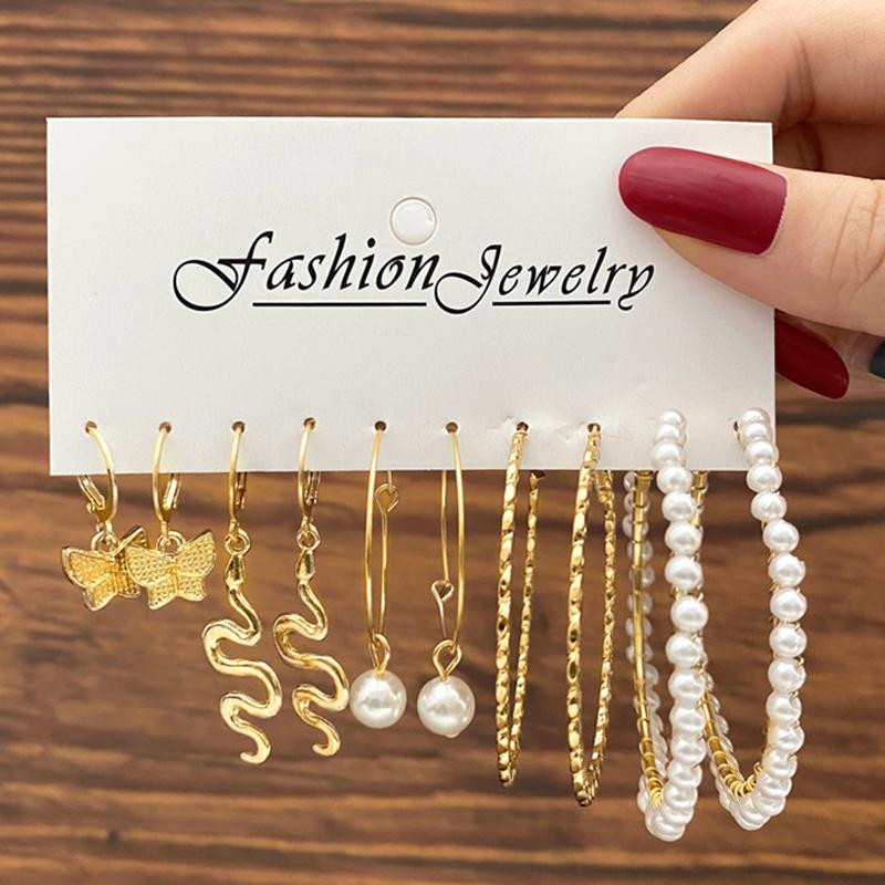 17KM Vintage Küpe Seti Metal Altın Rengi Sarkan Küpeler Kalp Kelebek Çember Küpeler Geometrik Moda Takı Trend