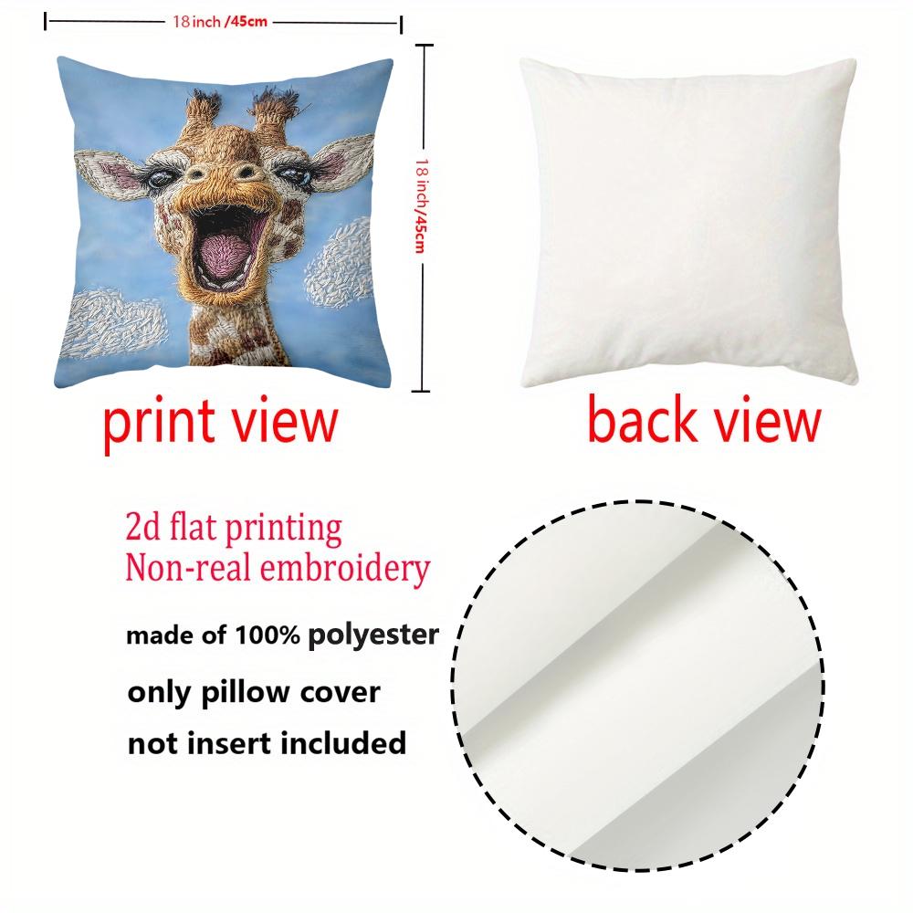 2D Flat Printing Cute Giraffe Pattern Blue Cushion Pillow Decor Polyester Pillowcase Sofa Decorative Cushion Cover