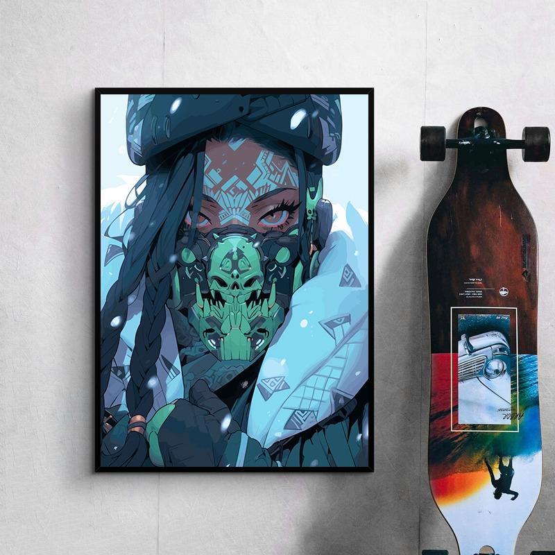 Cyberpunk Mädchen Samurai Kriegerin Mädchen Wanddeko Poster Leinwanddruck Japanischer Anime Stil Mädchen Porträt Wanddekoration Kunstdeko