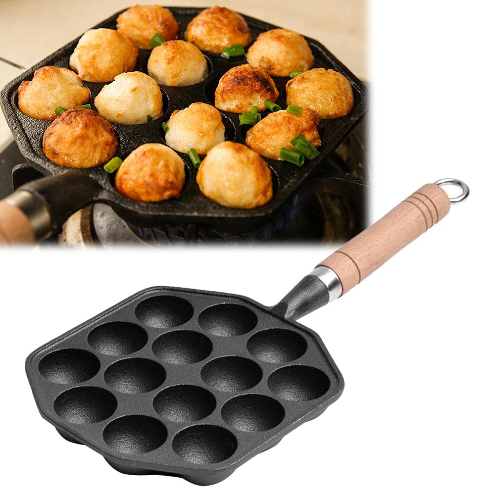 Sartén para Takoyaki de 14 Agujeros Sartén Antiadherente Duradera Moldes para Tortitas de Bolas para Freír de Alta Calidad Cocina de Inducción Hierro Fundido Cocina de Gas