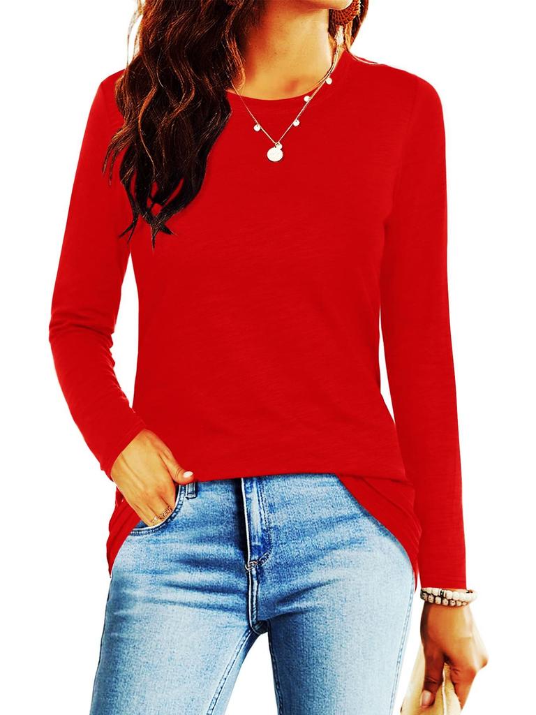 2024 Women's Casual Solid Color Long Sleeve Round Neck T-shirt - European & American Spring/Autumn Style
