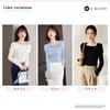 Boat Neck Knit Top with Ribbon Slim J-Scott Motif, Lightweight, Soft, Fit, 1/4 Sleeves, White, JS112-WH-L
