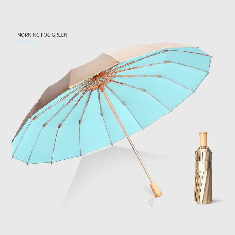 

Umbrella New 16 Bone Umbrella Gold Glue Sun Protection UV Parasol Men s and Women s Folding Sunshine Umbrella metal-fiber composite&16K светло-зеленый