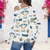 Women Plus Size White Asymmetric Cutout Neck Cold Shoulder Long Sleeve Sailboat Printed Top
