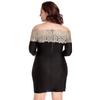 Women's fashion temperament one-word shoulder long-sleeved dress lace large size medium and long hip skirt