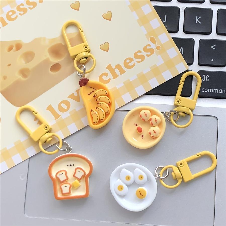 Cute Fun Simulation Food Toys Breakfast Plates Key Pendants Girlish Hearts Backpacks Accessories Couple's Best Friend Gifts