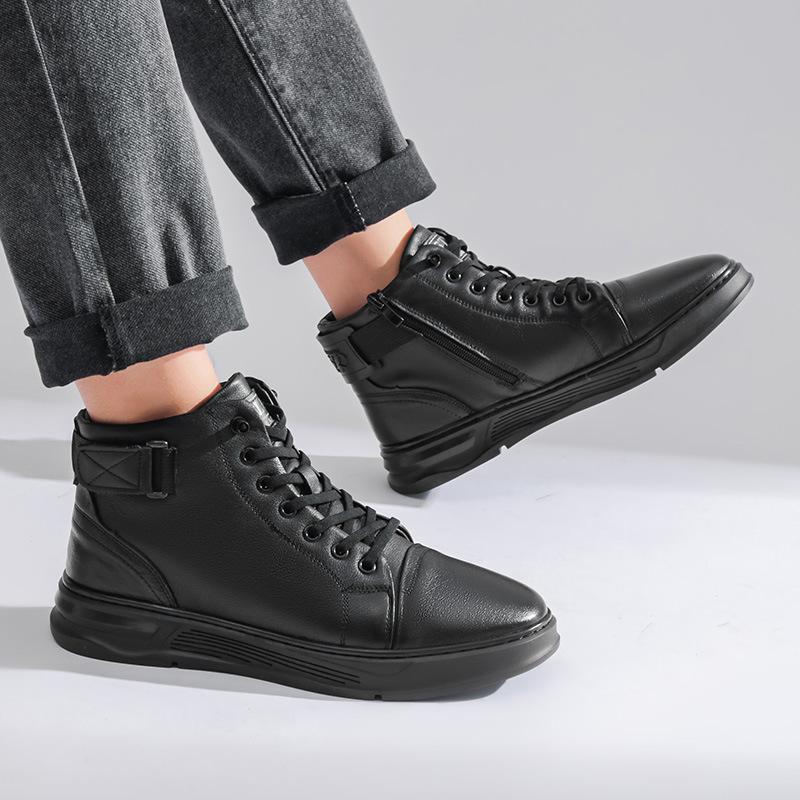 Winter new trend leather Martin boots men's high-top board shoes tooling British style velvet warm men's shoes short boots men