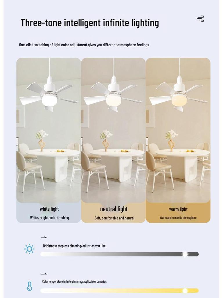 2024 Small Ceiling Fan Light with Removable Blades, E27 Base - Ideal for Bedrooms and Living Rooms