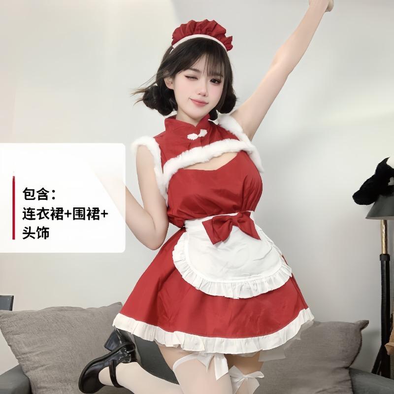 Sexy new year's day christmas uniform sexy lingerie velvet nightdress cosplay new c robe suit