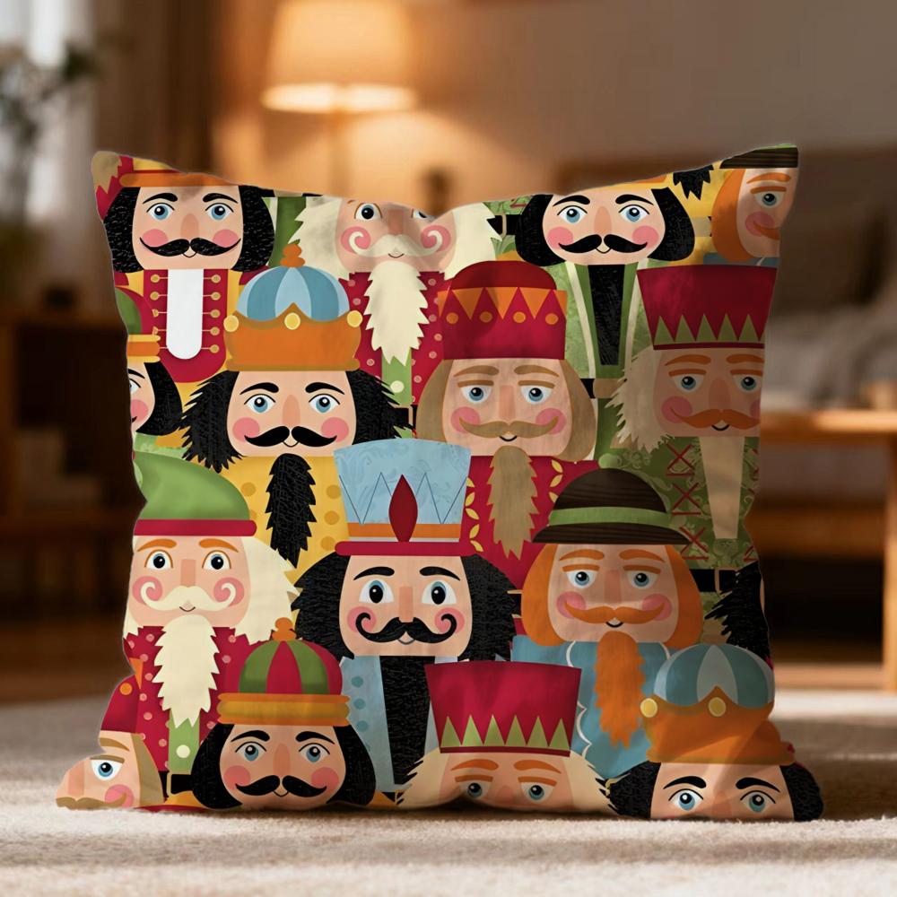Popular Nutcracker Cushion Cover Soft Washable Pillow Case Multi-Scene for Couch Bed Travel Office Use