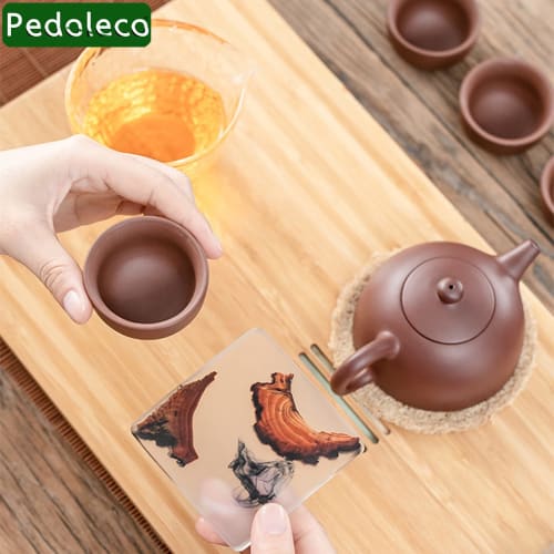 Pedoleco Coasters, Set of 6, with Storage Case, Crafts, Stylish Tea Trays, Dessert Plates, Thick, Waterproof, Decorative, Non-Slip/Insulated, Unpainte