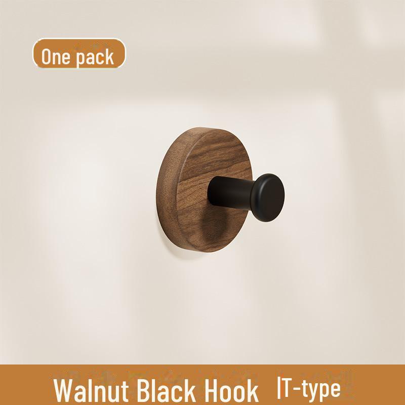 Solid Wood Walnut Door Hook - Punch-Free Adhesive Wall Hanger