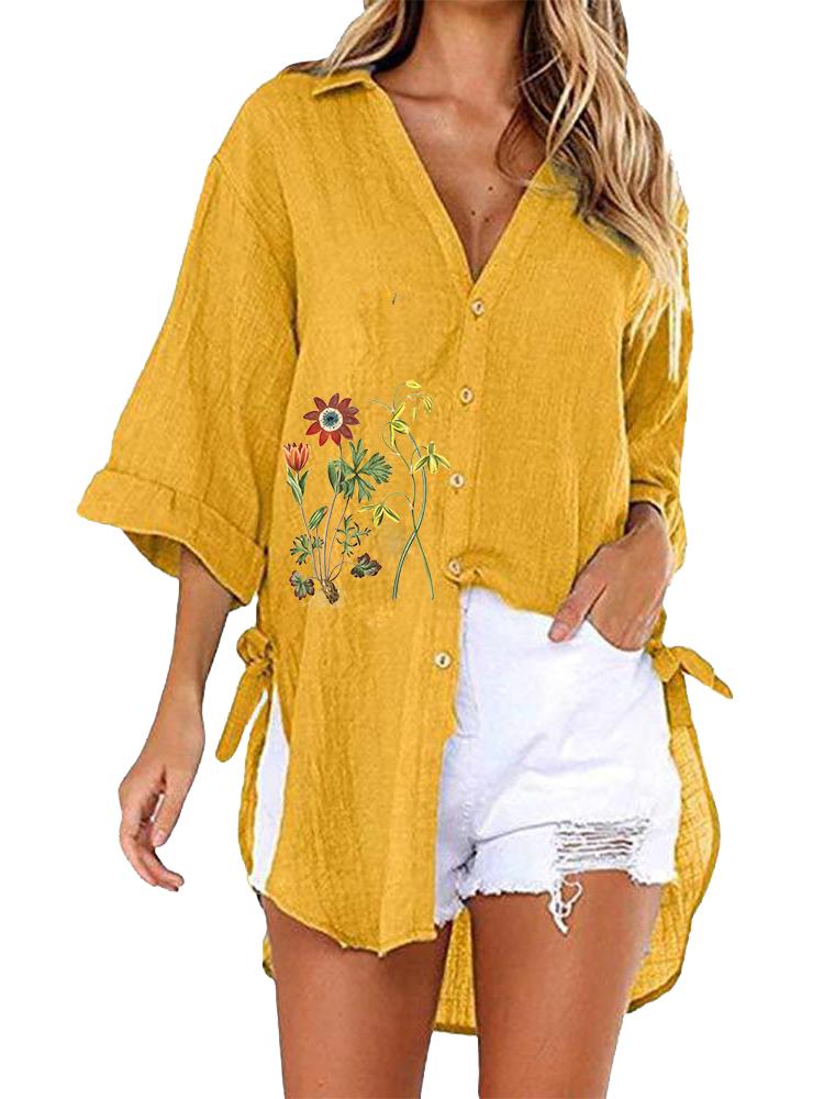 

Women Fashion Half Sleeve Floral Print Top Ladies Casual V-neck Blouse Loose Long T-shirt 5XL