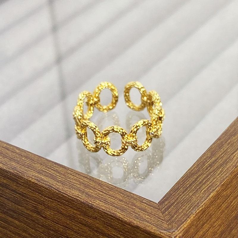Medieval Vintage Brushed Zircon Chinese Knot Belt Open Ring Light Luxury Retro Ring