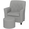 Kids' Armchair with Stool, Diamond Pattern Backrest, Soft Seat, Wood Frame, Grey