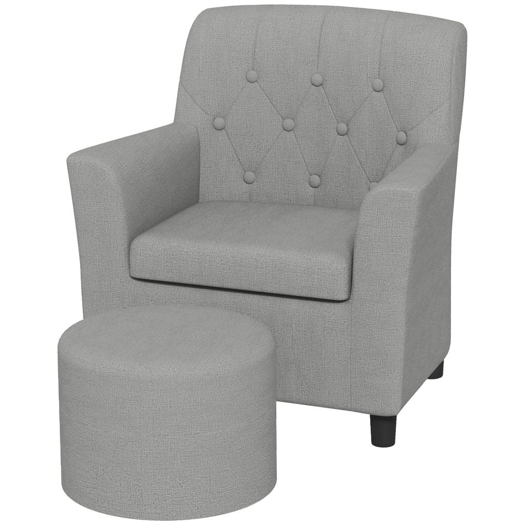 Kids' Armchair with Stool, Diamond Pattern Backrest, Soft Seat, Wood Frame, Grey