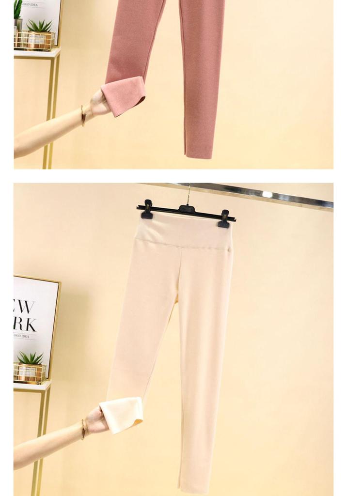 Women's High-Waisted Fleece-Lined Seamless Cotton Trousers – Warm, Tight-Fit, Thickened Base Layer for Autumn/Winter