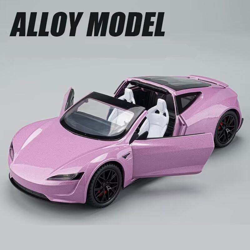 1/24 Tesla Roadster Convertible Alloy Sports Car Model Diecast Metal Toy Concept Car Model Simulation Sound and Light Kids Gift
