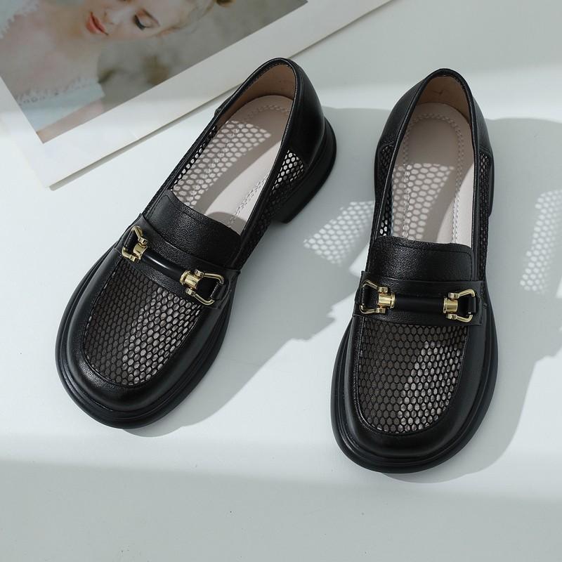 Damen Mesh Einzelne Schuhe Lässige Sommer Lederschuhe Hohlschuhe Sandalen Echtes Leder Mesh Damen Schuhe Weichsohlige Schuhe