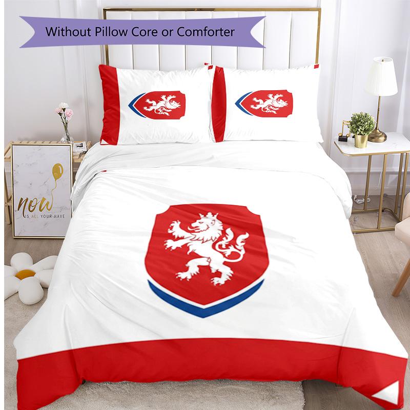 Czech Republi Football Printed Bedding 3 Piece Set Cozy Breathable Bed Cover Set as Housewarming Holiday Gift