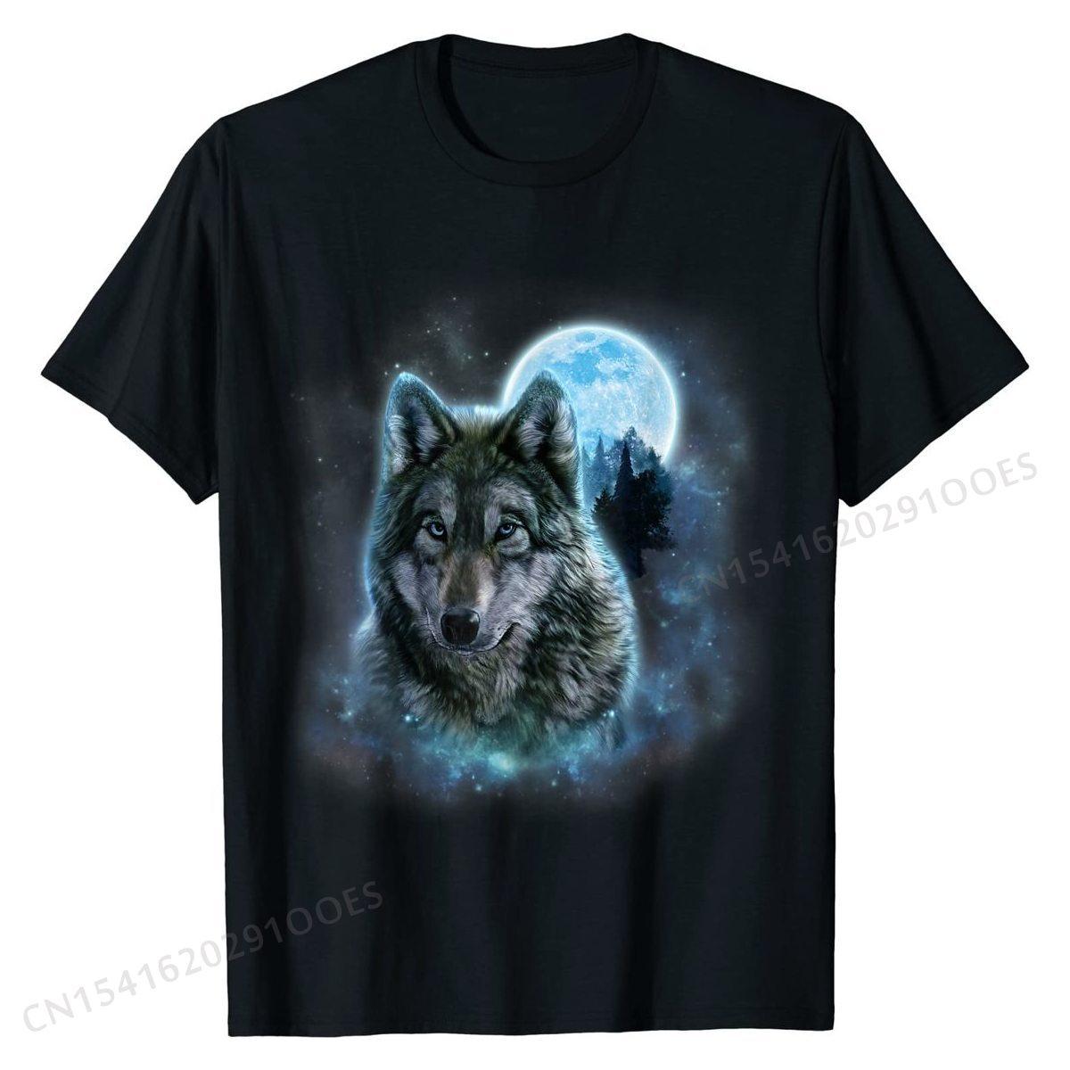 

T-Shirt, Grey Wolf Ground, Icy Moon, Forest, Galaxy T Shirts Fashionable Cotton Men Tops Shirts Normal 4XL