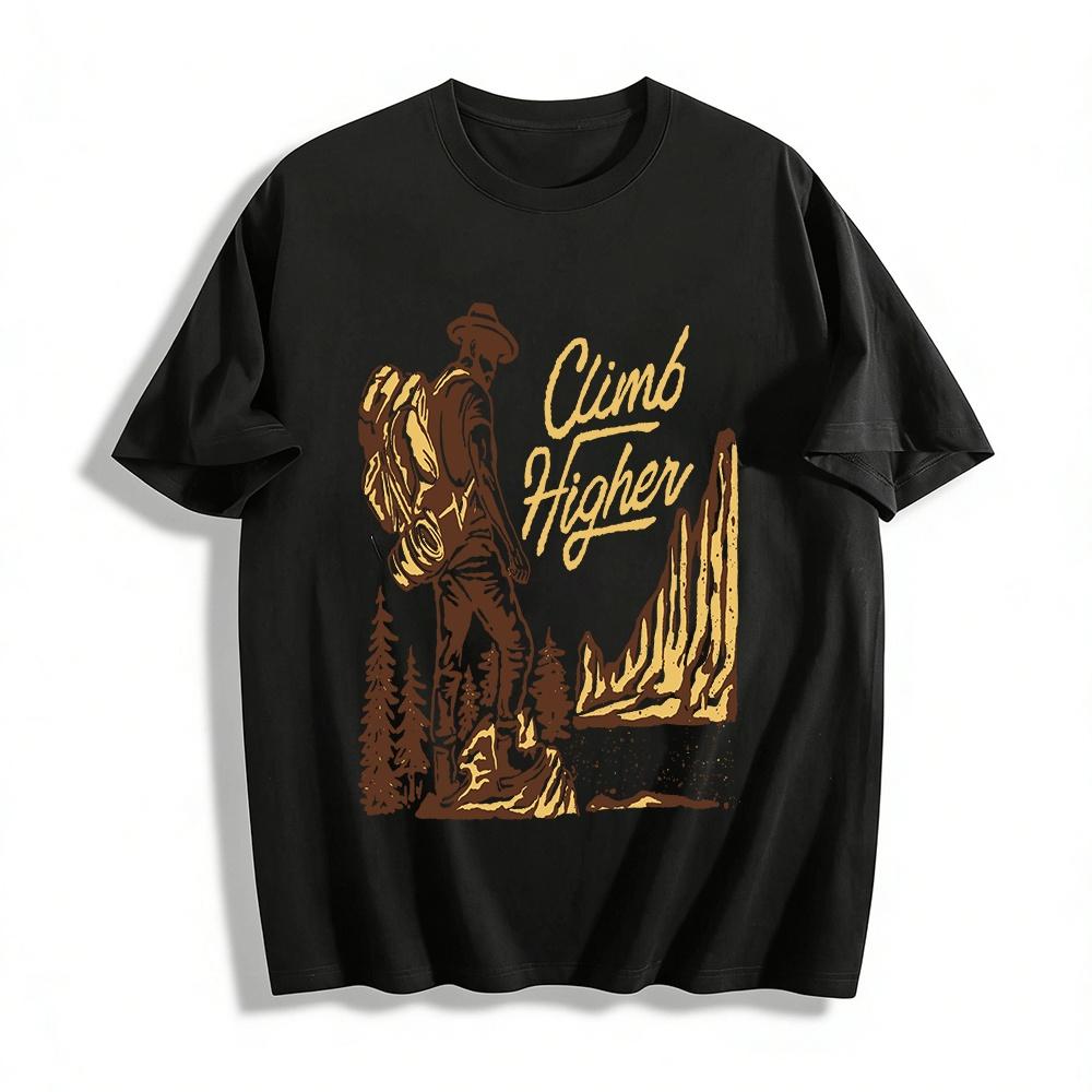 Men s Outdoor Hiking Print T-Shirt Casual Hiking Climb Higher Top Pure cotton T-shirt XXS