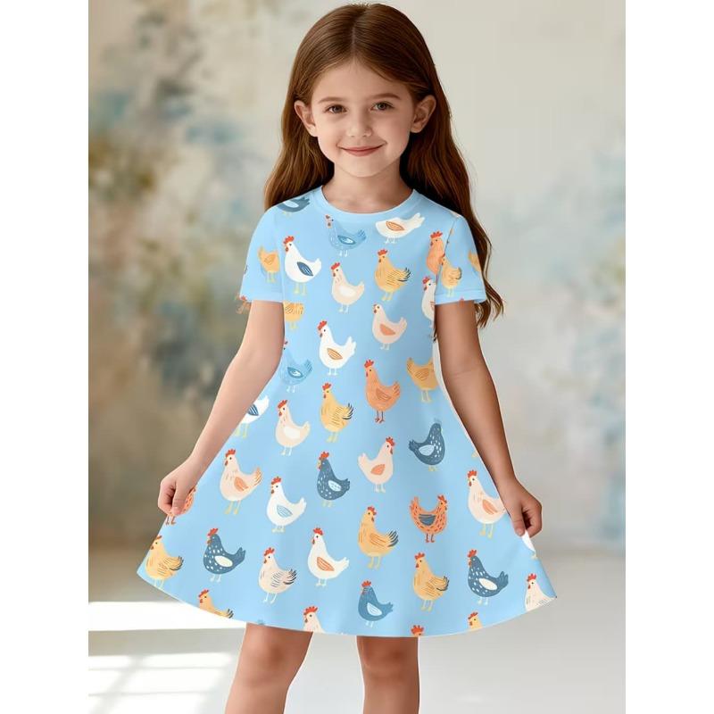 Girl Clothes Cute Cartoon Graphic Printed Girls' Princess Dress Summer Casual