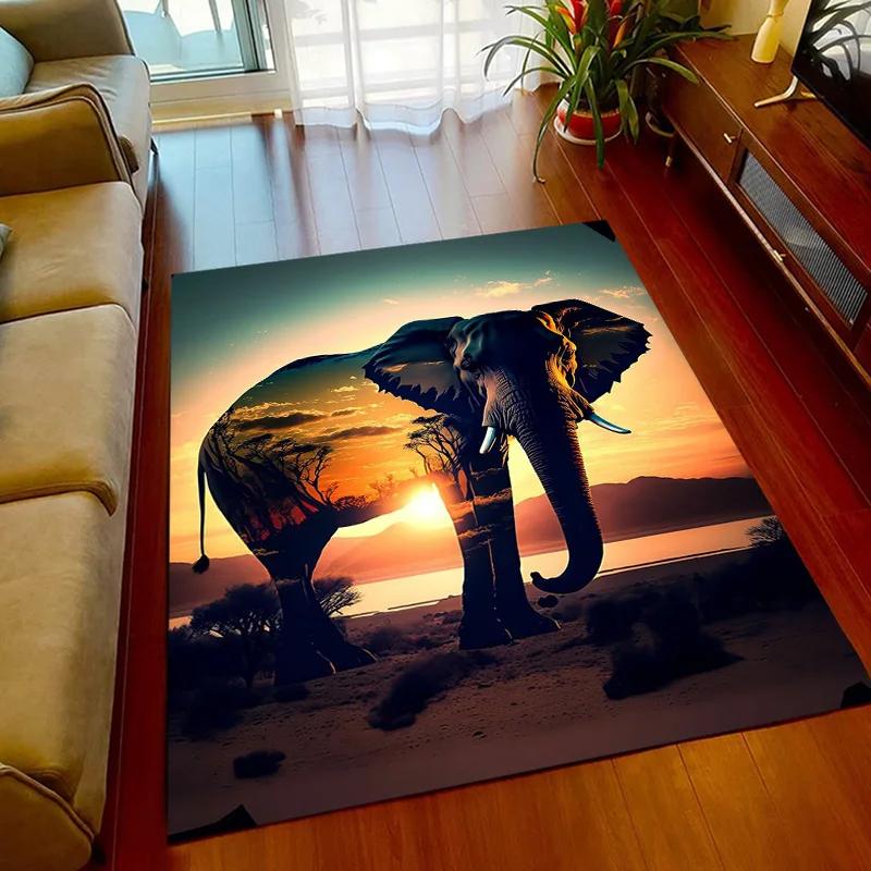 3D Printed Africa Elephant Face Close-up Animals Rugs for Bedroom Home Decor Play Mats Living Room Carpets Non-slip Floor Mats